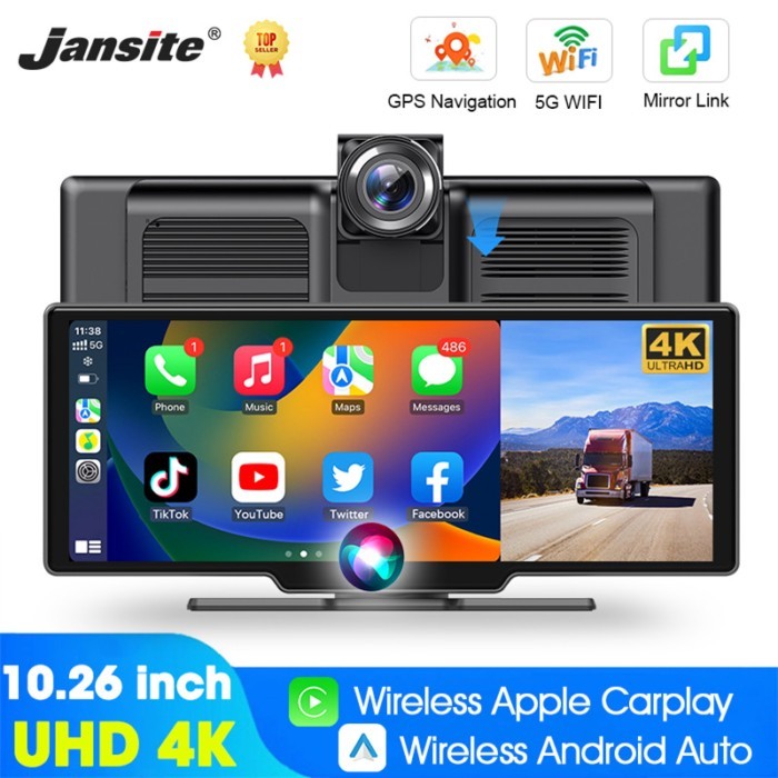 10.26 inch 4K Carplay Dashboard Car Mirror Video Player DVR Wireless Carplay Android Auto GPS Rearv