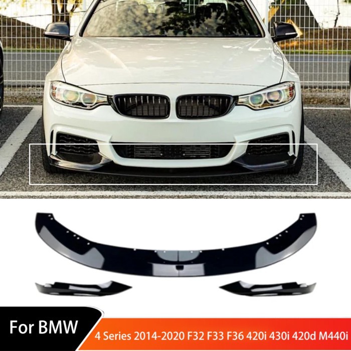 MP Style Front Bumper Lip Spoiler for BMW 4 Series 2014-2020 F32 F33 F36 420i 430i 420d M440i Split