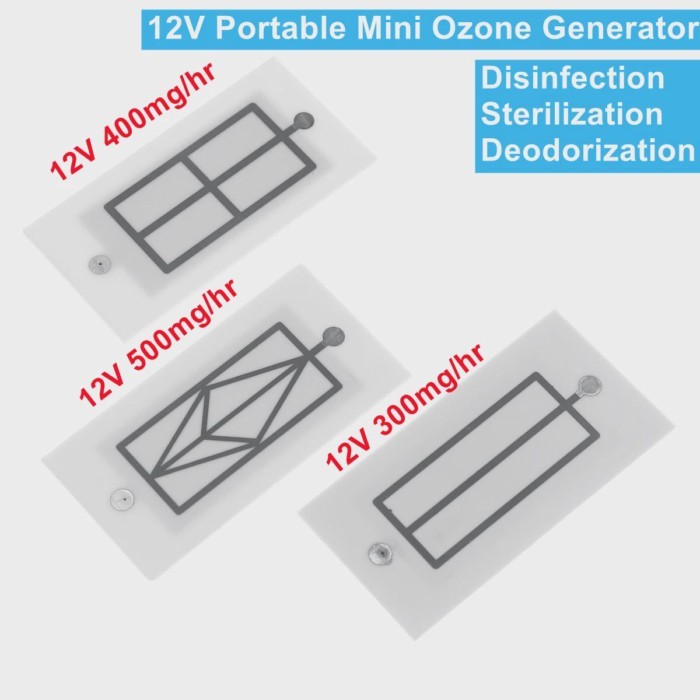 12V Portable Mini Ozone Generator 500/400/300mg Integrated Ceramic Plate Ozonizer Air Water Cleaner