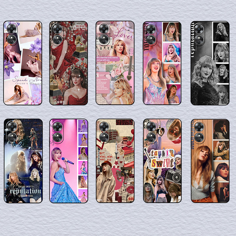 สําหรับ OPPO A57 A72 A73 A74 A77 Taylor Swift เคสโทรศัพท์ TPU สีดํานุ่ม