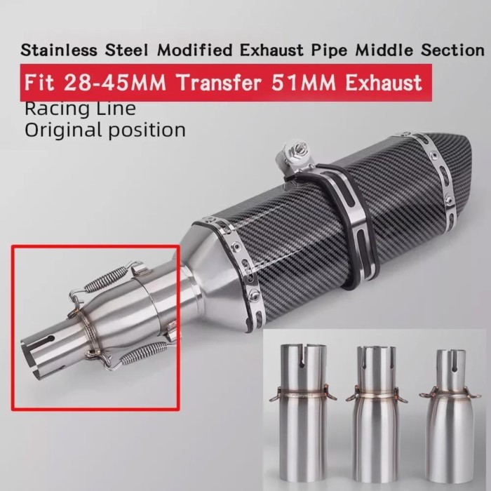 Motorcycle Middle Exhaust Pipe Exhaust Middle Section 38-45mm Adapter 51mm Exhaust Modification Sec