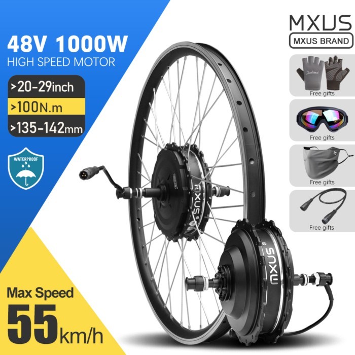 MXUS Brand Ebike Conversion Kit 48V 1000W Waterproof Plug High Speed Brushless Hub Motor Wheel For