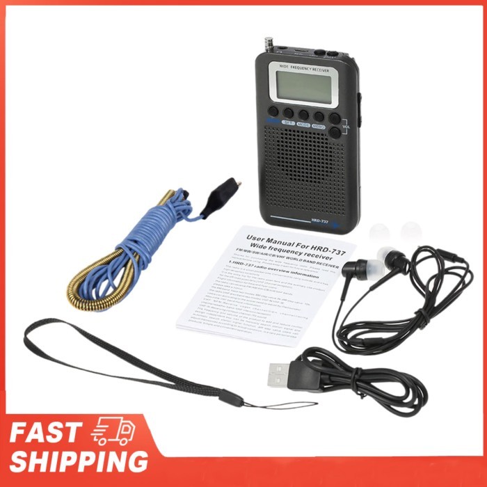 HRD-737 Portable Full Band Radio Aircraft Band Receiver FM/AM/SW/ CB/Air/VHF World Band with LCD Di
