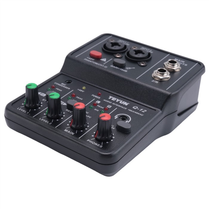 TEYUN Q-12 Sound Card Audio Mixer Sound Board Console Desk System Interface 4 Channel 48V Power Ste
