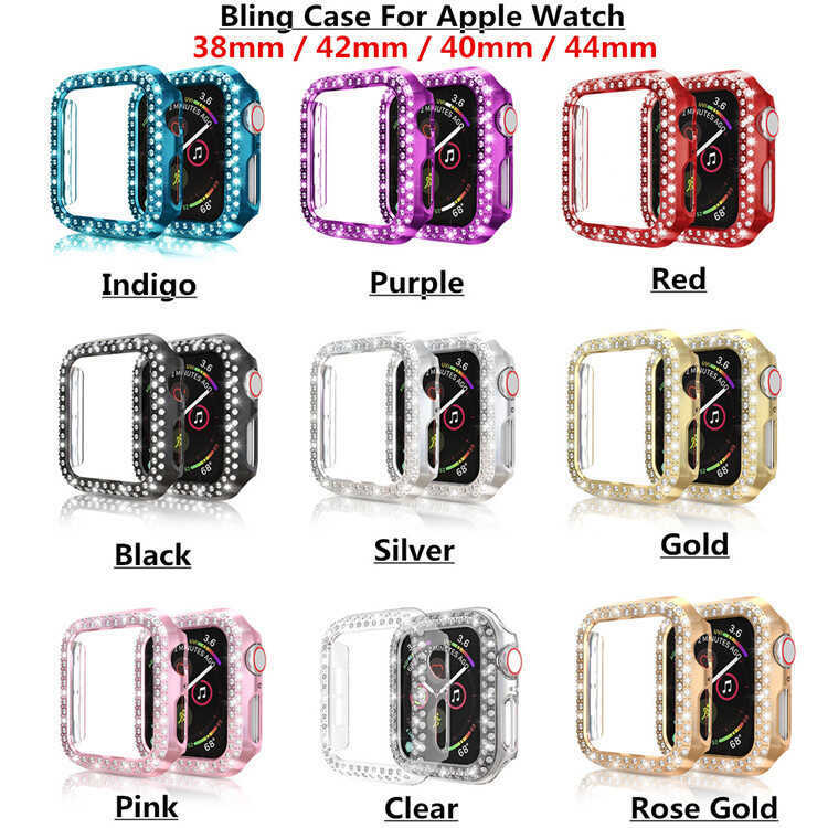 เหมาะสําหรับ Apple Watch Case iwatch Case Electroplating Double Row Diamond Hollow PC Frame Protecti