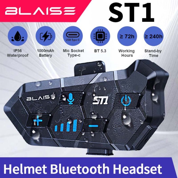 ST1 Motorcycle Helmet Bluetooth Headset 2000Mah Super Long Standby Wireless Hands-free Waterproof M