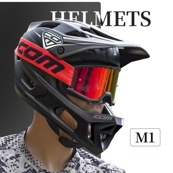 COM Motorbike Helmet Full Face Lightweight Mountain Bike Helmet Men Women Racing MTB Riding Helmet