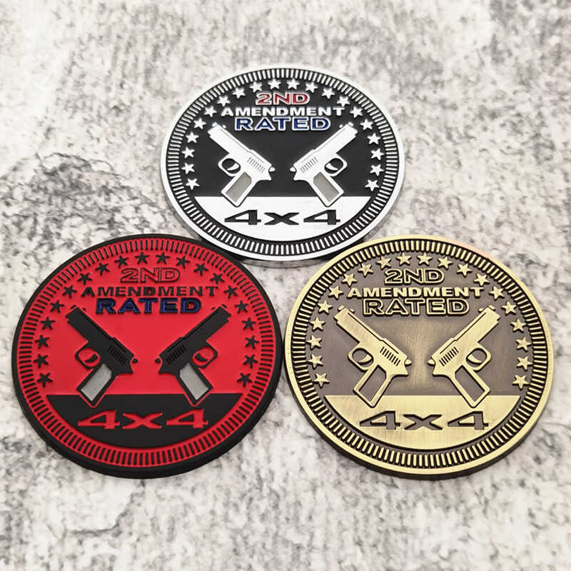 4X4RATED สติ๊กเกอร์ตัวโลหะ 2ND AMENDMENT สี่ล้อไดรฟ์โลหะป้ายด้านข้างป้ายหาง