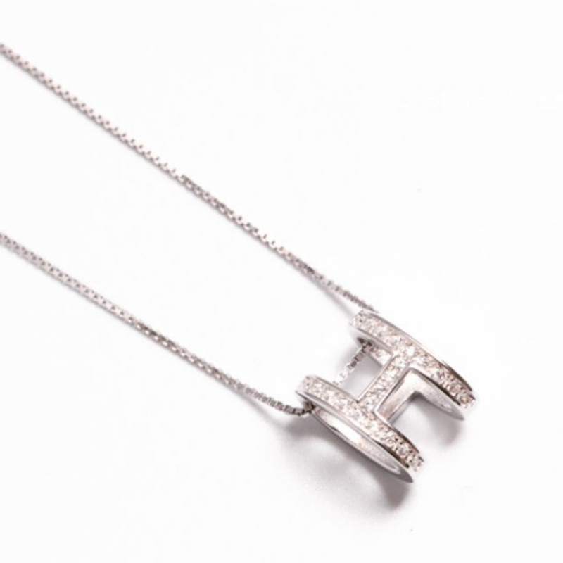 ♞SSA เกาหลี 925 เงินตัวอักษร H จี้ Rhinestone Vintage อินเทรนด์สร้อยคอหญิง AH7