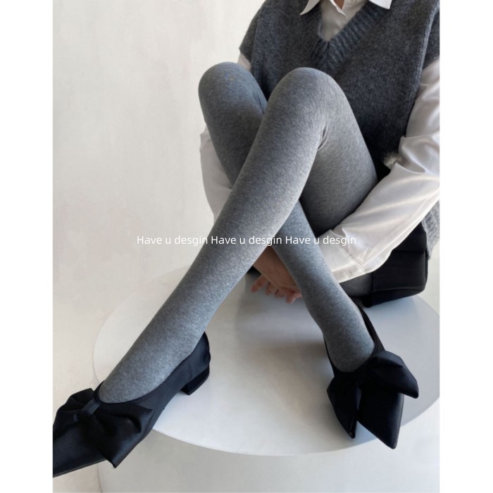 ถุงเท้าแบนผ้าฟลีซมีซับใน สไตล์.slimmer โทนสีอบอุ่น สีเทา สำหรับฤดูใบไม้ร่วงและฤดูหนาว