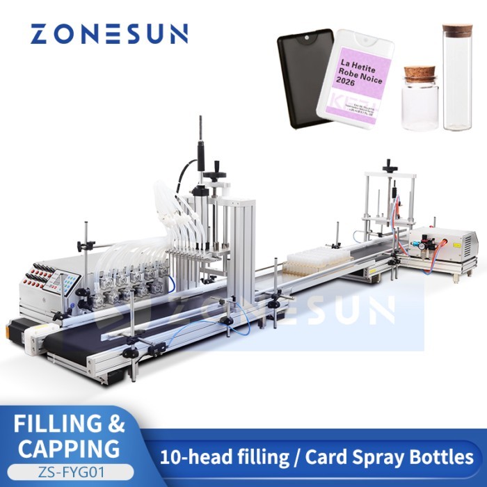 ZONESUN Automatic Card Spray Bottles Filling Capping Machine for Pocket Perfume Bottle Vial Cosmeti
