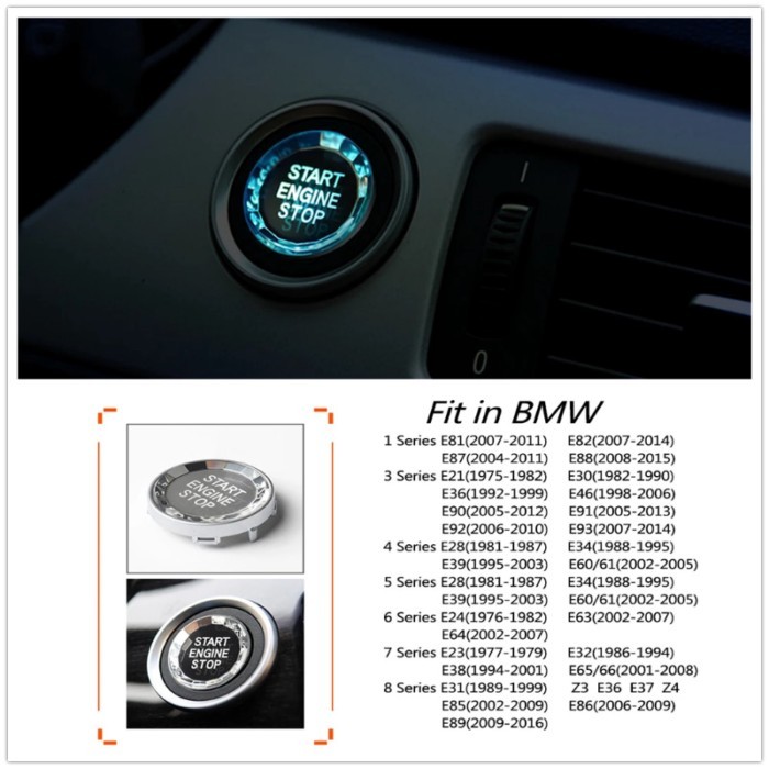 Crystal Engine Start Stop Button Switch Cover Key Knob Cap For BMW E Chassis 1 3 4 5 6 7 8 Series E