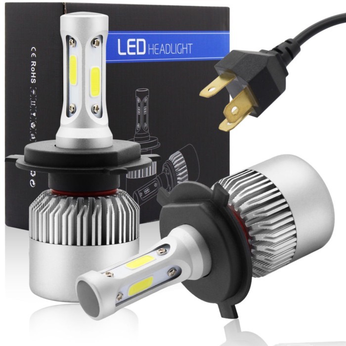2Pcs/Lot 6000K H4 Car S2 headlight bulb LED COB Chip 80W 8000LM No Error Lamp Low High Beam H1 H11