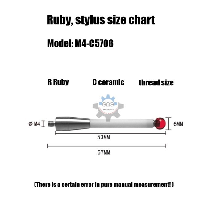 M4 Renishaw A-5000-3709 Ruby stylus 6.0mm CMM ceramic stem 3D probe