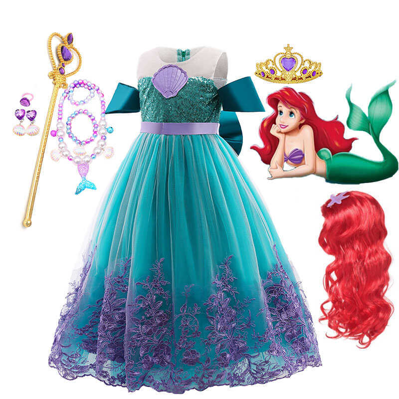 C ZZOOI Princess Little Mermaid Ariel Dress Halloween Girls Cosplay Costume Children Clothes For Ca
