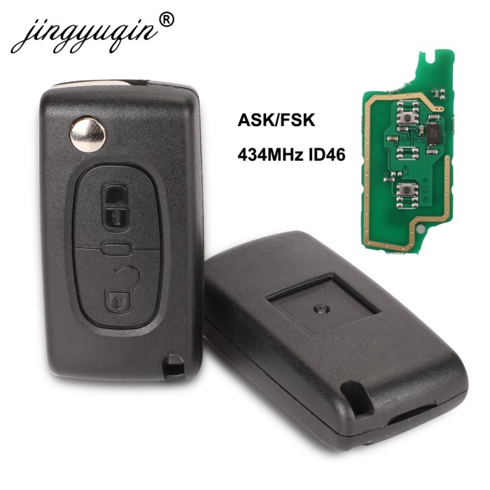 jingyuqin 434Mhz ASK/FSK 2 Buttons Flip Key For Peugeot 107 207 307 307S 308 407 607 Remote Control