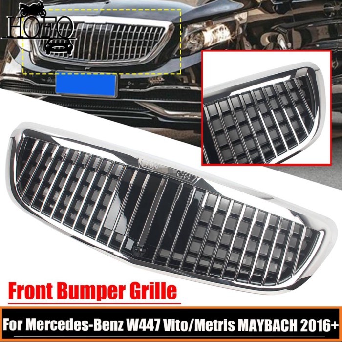 For Mercedes-Benz W447 Vito/Metris MAYBACH 2016+ Chrome Car Front Bumper Grille With Camera Hole Ra
