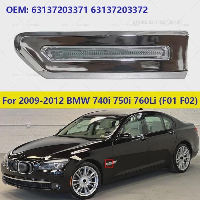 For 2009-2012 BMW 740i 750i 760Li, Alpina B7, Hybrid 7 (F01 F02) Turn Signal Marker Light Parking L