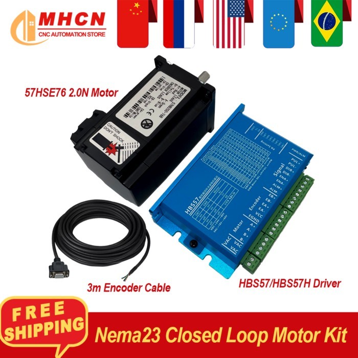 Nema23 Close Loop Stepper Motor Kit 2.0N 3A 57HSE76 Motor+ HBS57H /HBS57 Servo Driver 24-80v + 3 Me