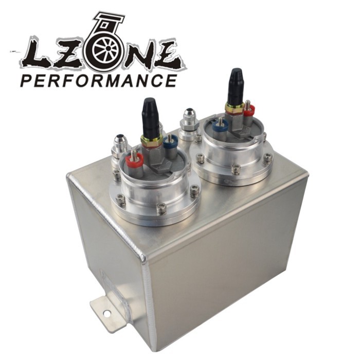 LZONE - 3L Dual BILLET ALUMINUM FUEL SURGE TANK / SURGE TANK With 2pc 044 FUEL PUMP SILVER OR BLACK