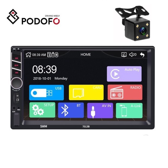 Podofo 2din 7" CarPlay Car Video Player Car Radio Autoradio BT MP5 FM AUX USB SD Touch Screen 7013B
