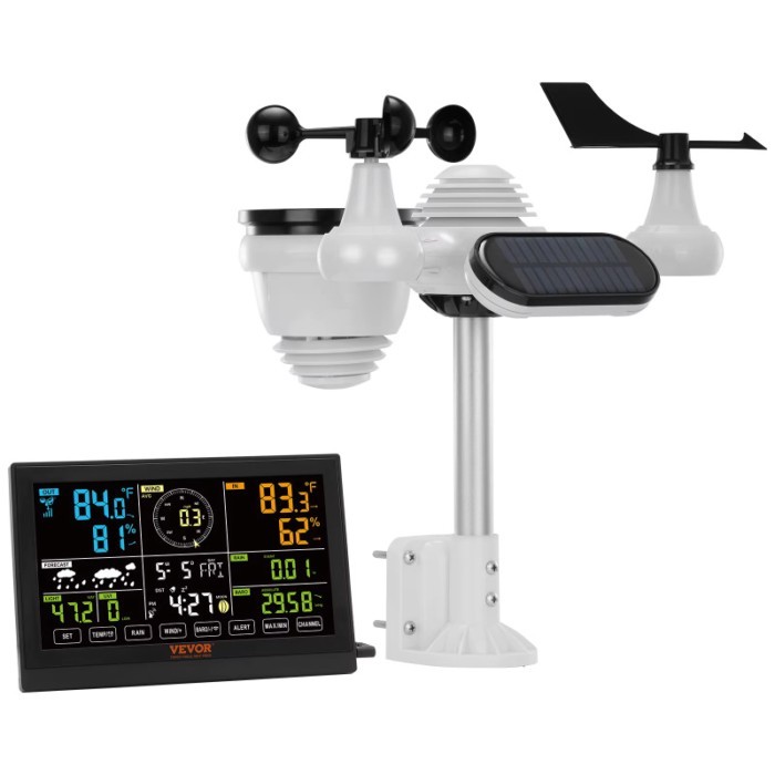 VEVOR 7-in-1 Wireless Weather Station,7.5In Large Color Display, Digital Weather Station Indoor Out
