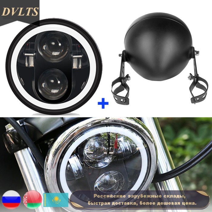 5.75 Inch Black Halo Angel Eyes LED Headlight For Harley Sportster 1200 883 Street 500 750 5-3/4" P