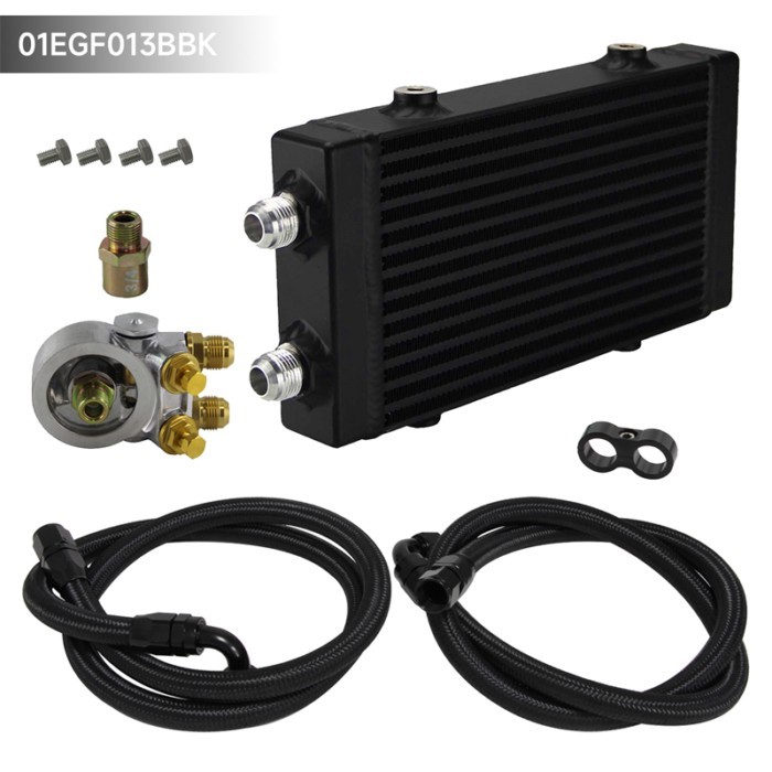 9.5"x5.5"x1.58"Core Dual Bar & Plate Oil Cooler Small Pass w/80 Deg thermostatic Filter Adapter Kit