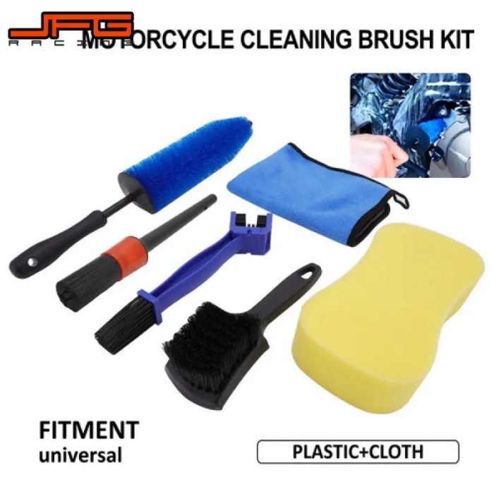 Motorcycle Cleaning Clean Brush Kit Set Stiff Tire Detailing Chain Brush Microfiber Drying Towel La