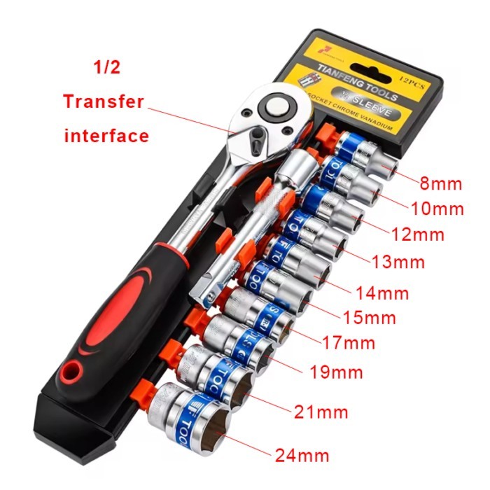 12Pcs 1/2-Inch Ratchet Socket Set Wrench Socket Portable Socket Wrench Set Socket Wrench Extension