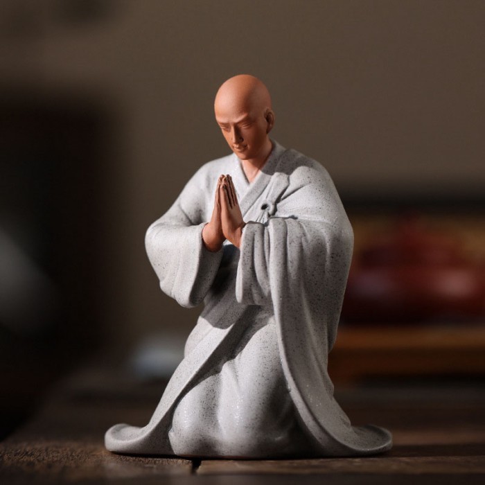 Chinese Style Sand Kneel Pray Buddha Monk Zen Home Living Room Temple Tearoom Decoration, Fengshui
