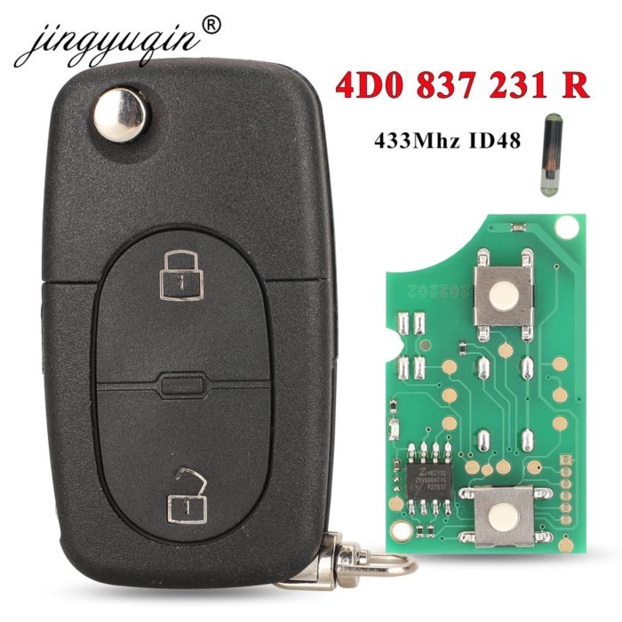 jingyuqin 4D0837231R Remote Key 433Mhz ID48 Chip For Audi A3 A4 A6 A8 TT 2 Button Flip Folding Car
