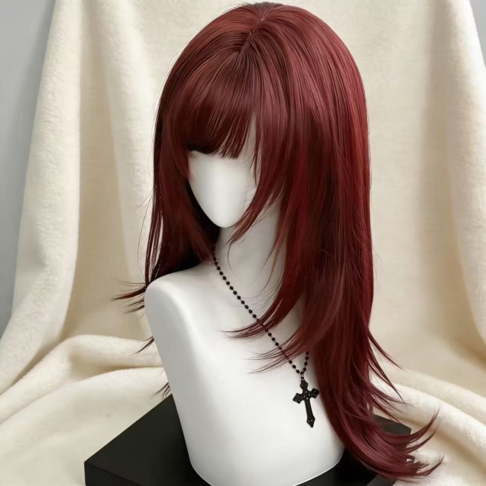MERAH LvyStyle-RED ผมปลอม วิกผมยาวผู้หญิง RED WINE LAYER วิกผมสไตล์เกาหลี วิกผมยาว วิกผมยาวสวย