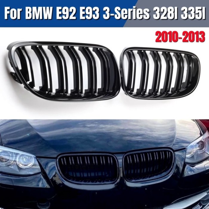 2Pcs Car Style Gloss Black Front Kidney Double Slat Grill Grille For-BMW E92 E93 3-Series 328I 335I
