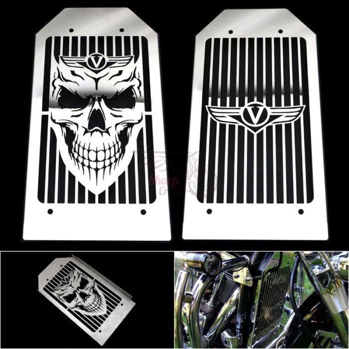 Motorcycle Accessories Skull Stainless Steel Radiator Cover Grill Guard Protector For Kawasaki Vulc