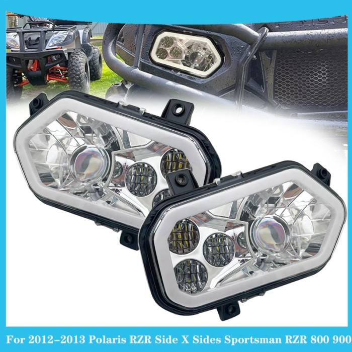 For Polaris and Sportsman LED Headlight Kit Chrome ATV UTV Replacement Headlights for RZR 800 900 R
