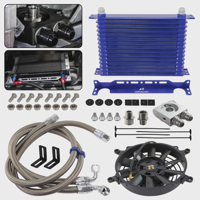 Oil Cooler Kit 13/15 Row w/ Bracket 7" Electric Fan Thermostatic 73±0.5° AN10 7/8"-14 UNF And 1/8"