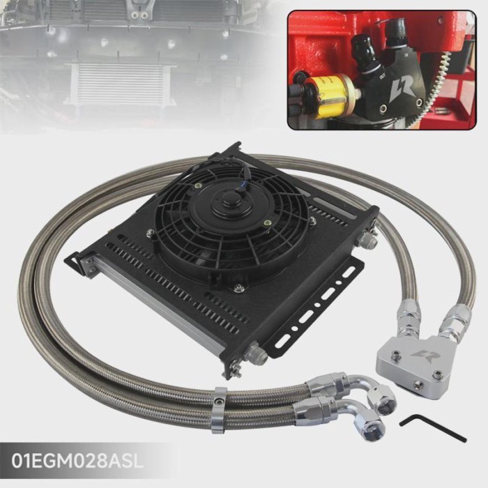 7" Electric Fan Bracket Kit + 34 Row 10AN Oil Cooler for GM Chevy V8 Engine LSX Cadillac CTS-V Corv