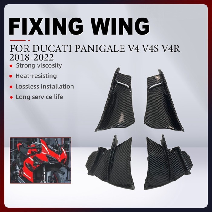 Motorcycle Fixed Wing Spoiler Fairing for DUCATI PANIGALE V4 V4S V4R 2018 2019-2022 4PCS Black Carb
