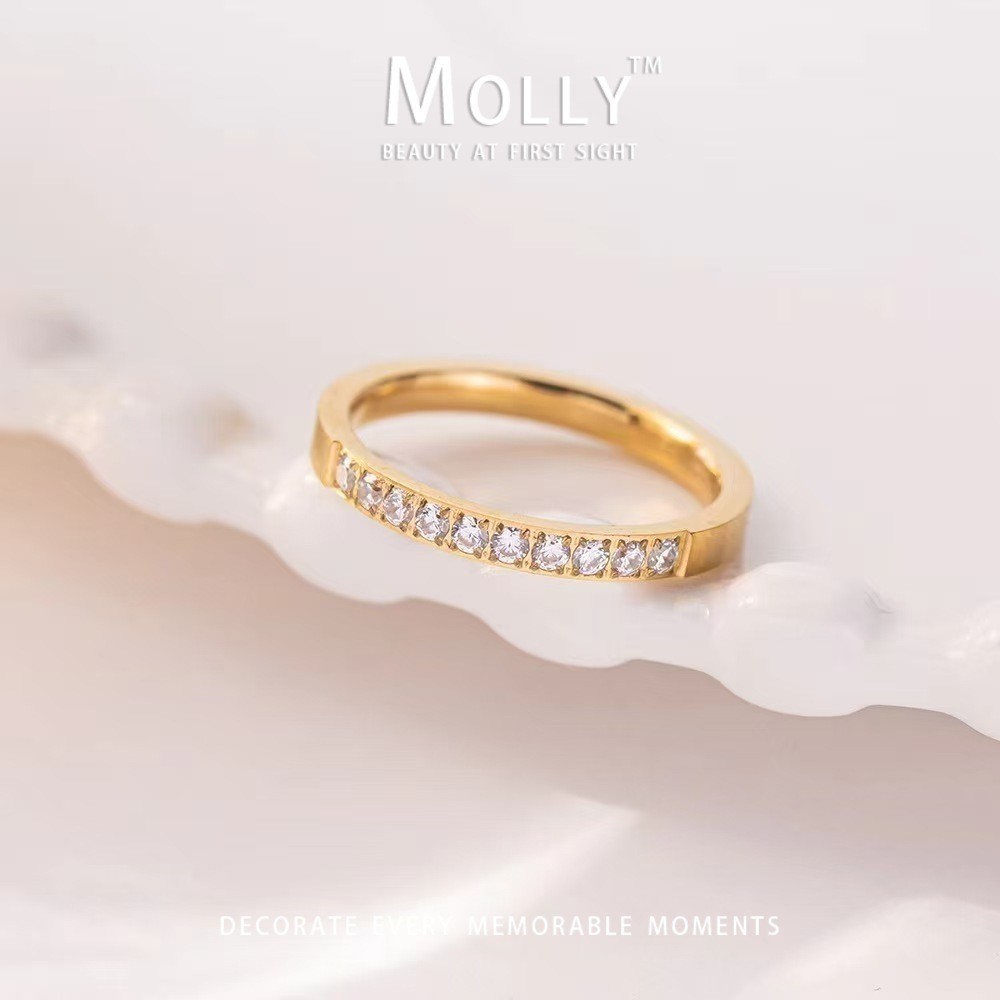 แหวนหินครึ่งด้านสแตนเลสสําหรับผู้หญิง,Non Tarnish Gold Plated Hypoallergenic Minimalist Non Fade เครื่องประดับ