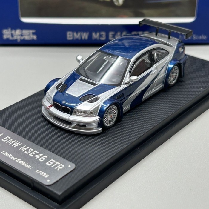 พร้อมสต็อก Ghost Player x SW 1: 64 BMW 3 Series M3 E46 GTR NFS Silver Blue Alloy Car Model