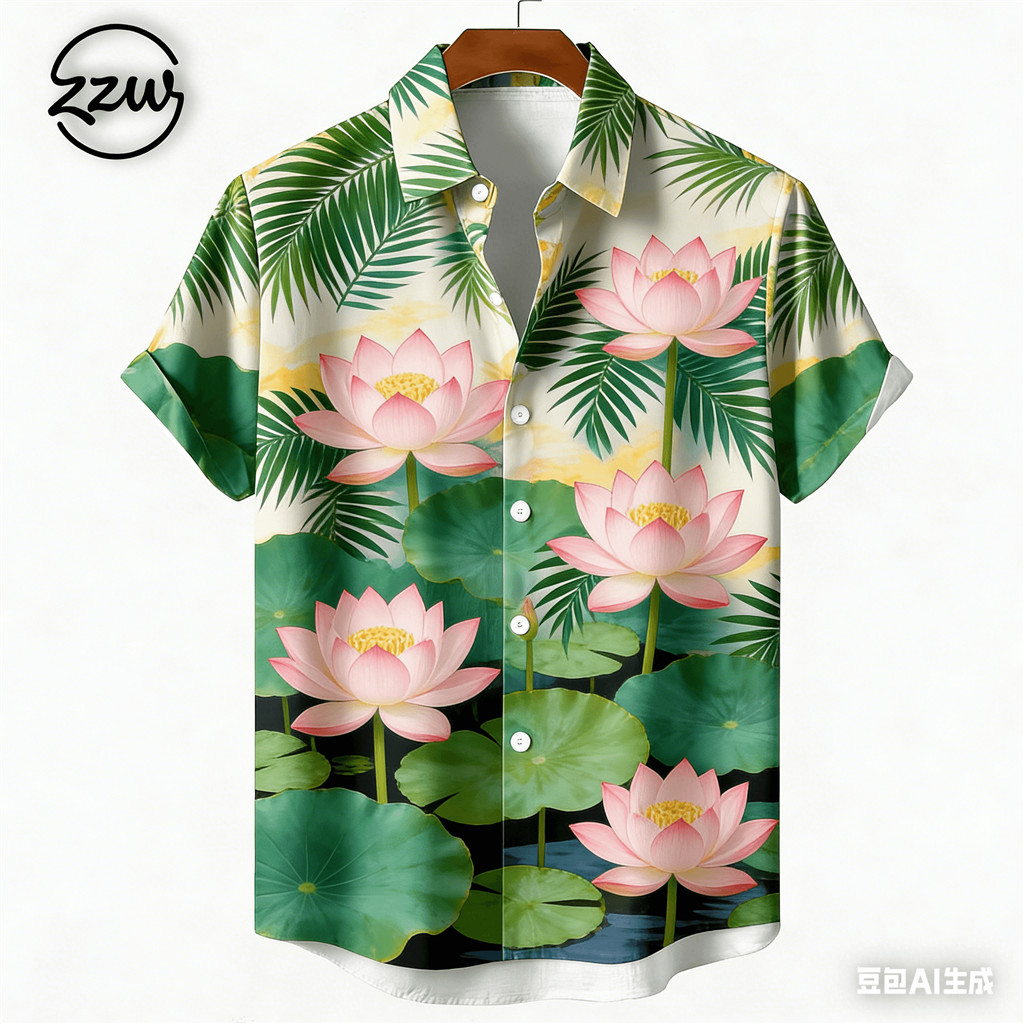 เสื้อยืดสไตล์ฮาวาย พิมพ์ลายดอกไม้แบบทรอปิкал สินค้าใหม่ ใส่ได้ทุกวัน ราคา ถูกที่สุด ดีลบีเคเค แกลเลอรีภาพที่ 4