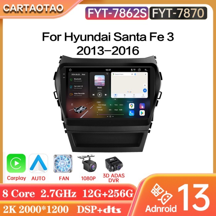 7870 7862S Android 13 For Hyundai Santa Fe 3 2013-2016 Car Radio Carplay DSP GPS Multimedia Video P