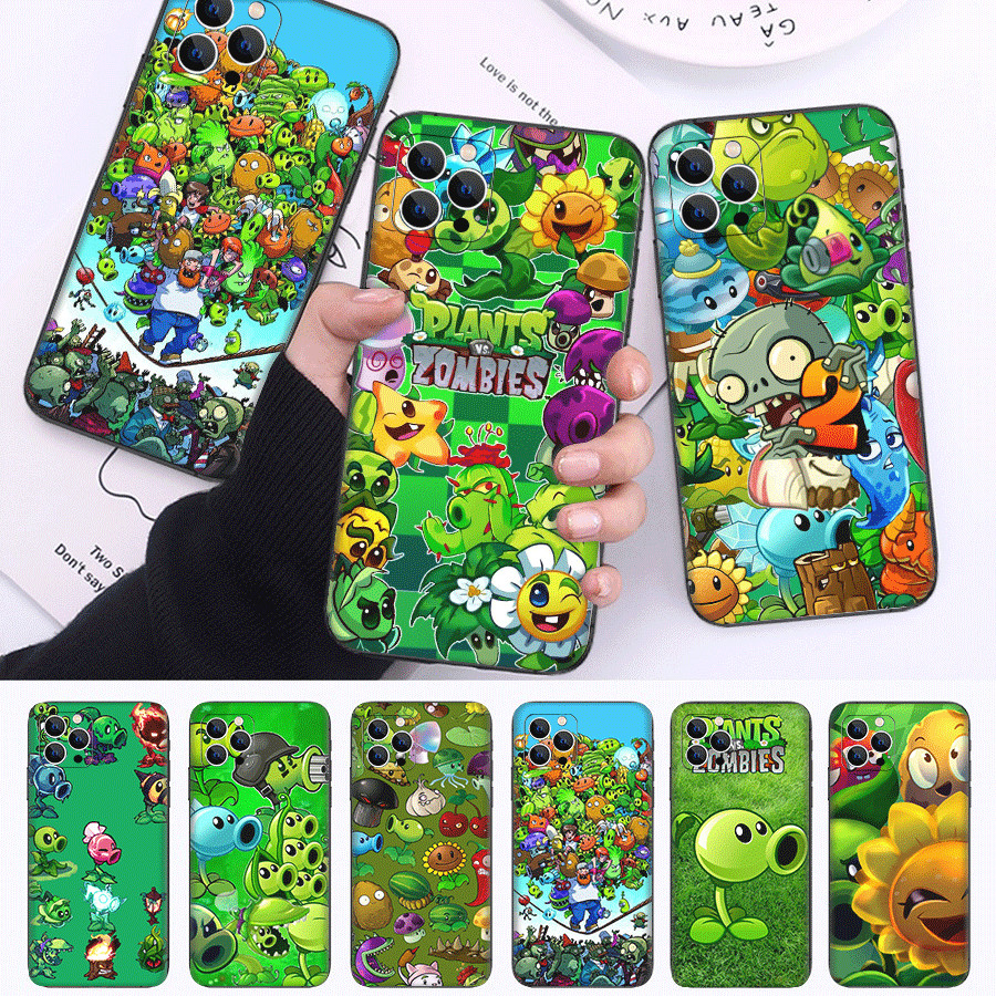 IPhone 14 15 16 Pro Plus Max ความเข้ากันได้เคสโทรศัพท์ TPU ฝาครอบป้องกันแบบนุ่ม Plants vs Zombies (A