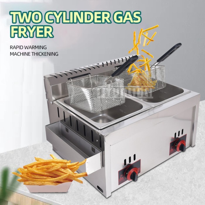 Double Gas Fryer Comercial Deep Fryer Stainless Steel Chicken Fried French Fries Machine Friteuse A