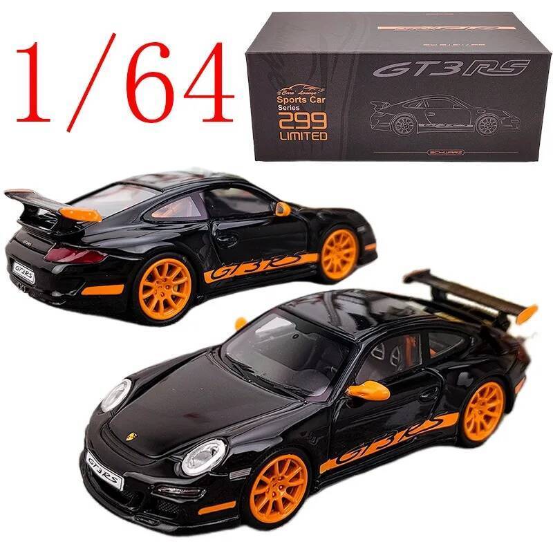 รถยนต์ Lounge Diecast 1/64 Scale เรซิ่นรุ่นรถ Porsche 997.1 GT3 RS สีดํา Play Vehicles ของเล่นสําหรั