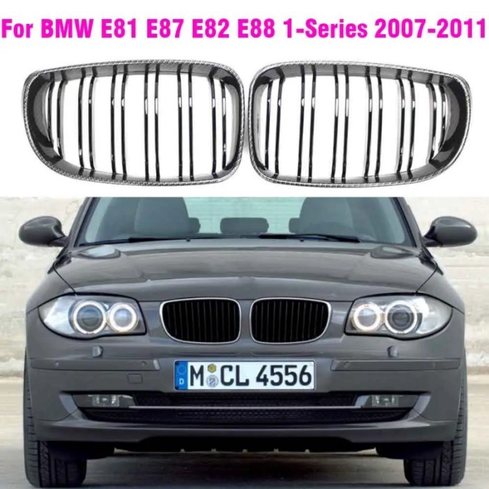 Carbon Fiber Color Front Center Grille Grills  For BMW E81 E87 E82 E88 1-Series 2007- 2011 2DOOR 4