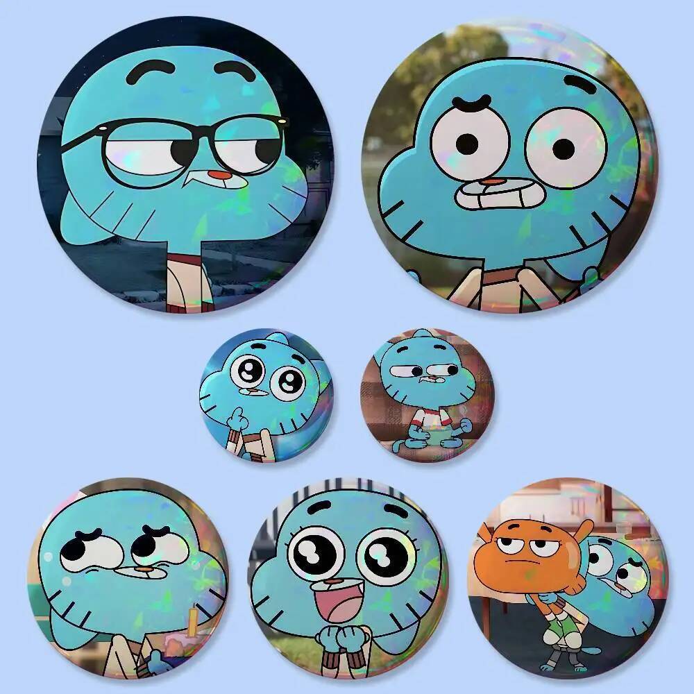 Amazing World Of G-gumballS S ป้าย 32/44/58 มม.รอบคอสเพลย์ Pin กระเป๋า Decor แฟนรวบรวมเพื่อนเข็มกลัด