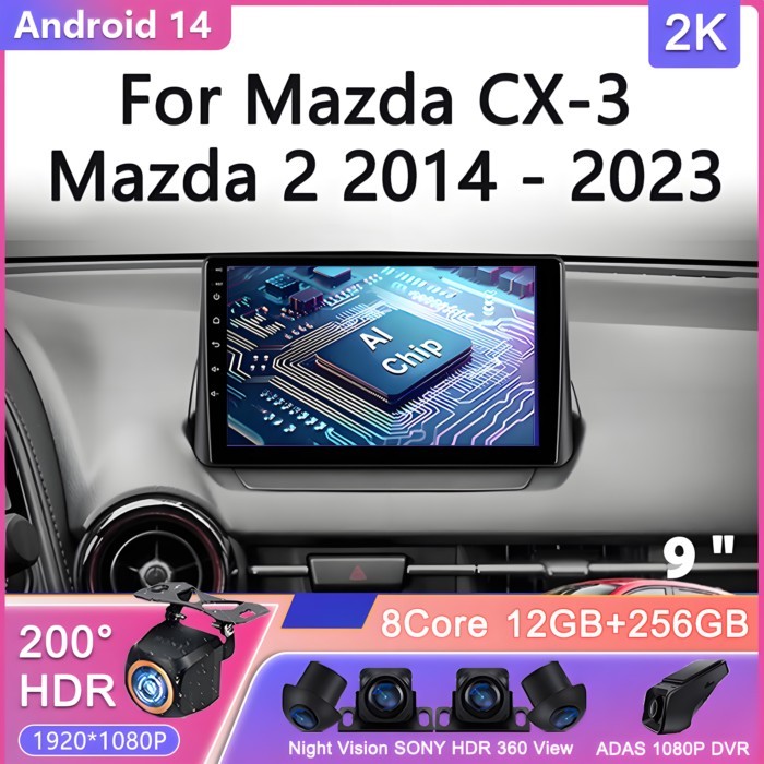 Android 14 For Mazda CX-3 DK Mazda 2 DJ 2014 - 2023 Car Radio Multimedia Video Player Navigation Mo