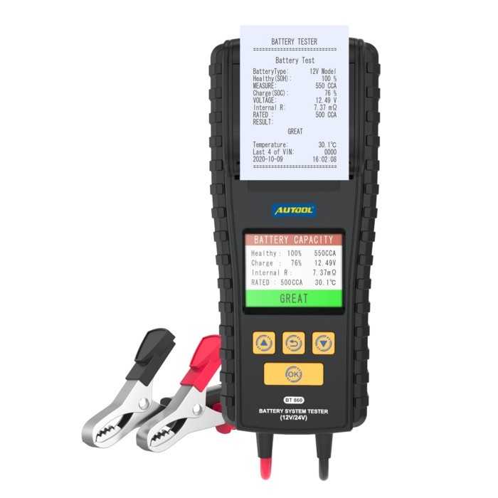 AUTOOL BT860 Automotive Battery Tester With Printer Car Charger  24V 12 V Battery Car Battery Teste